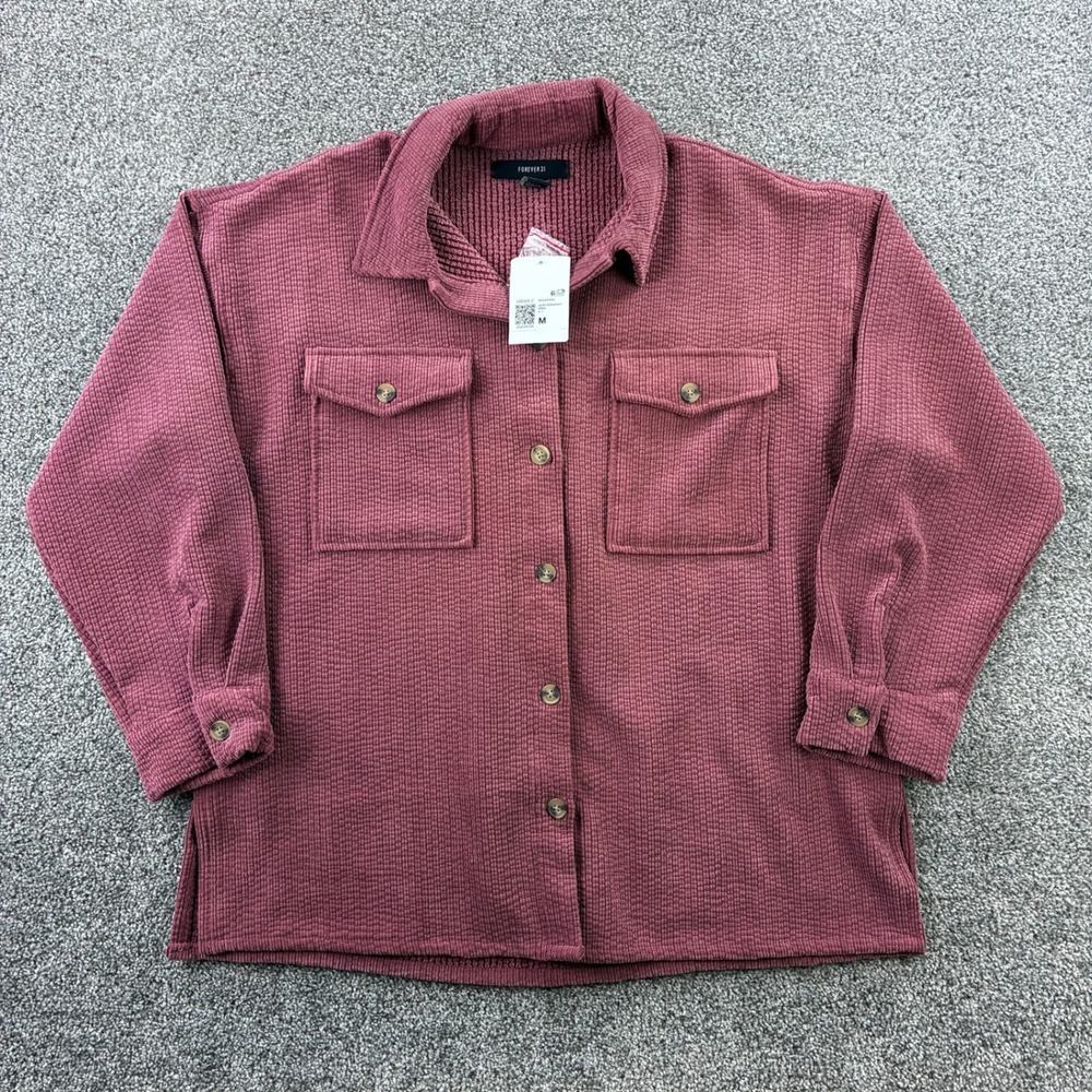 NWT Forever 21 Shacket Jacket Women's M Brick Red Corduroy Waffle Knit Button